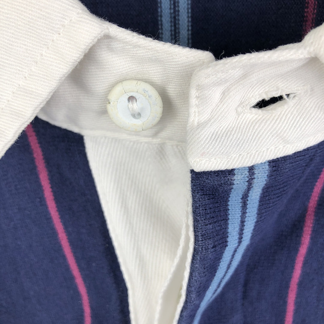 Eddie Bauer Stripe Pattern Long Sleeve Rugby Shirt, Men's XL cotton navy blue type Vintage Second Hand