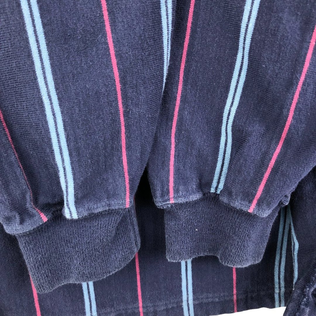Eddie Bauer Stripe Pattern Long Sleeve Rugby Shirt, Men's XL cotton navy blue type Vintage Second Hand