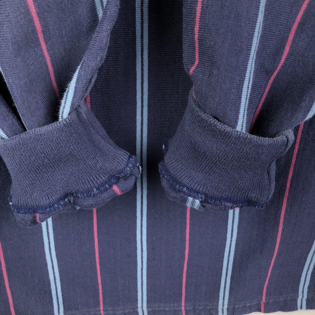 Eddie Bauer Stripe Pattern Long Sleeve Rugby Shirt, Men's XL cotton navy blue type Vintage Second Hand