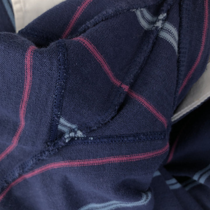 Eddie Bauer Stripe Pattern Long Sleeve Rugby Shirt, Men's XL cotton navy blue type Vintage Second Hand