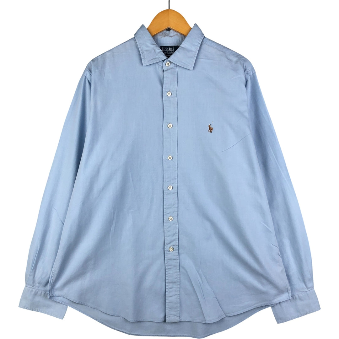 Ralph Lauren STANTON CUSTOM FIT wide collar herringbone long sleeve cotton shirt, men's XL cotton Blue type light blue Vintage Second Hand