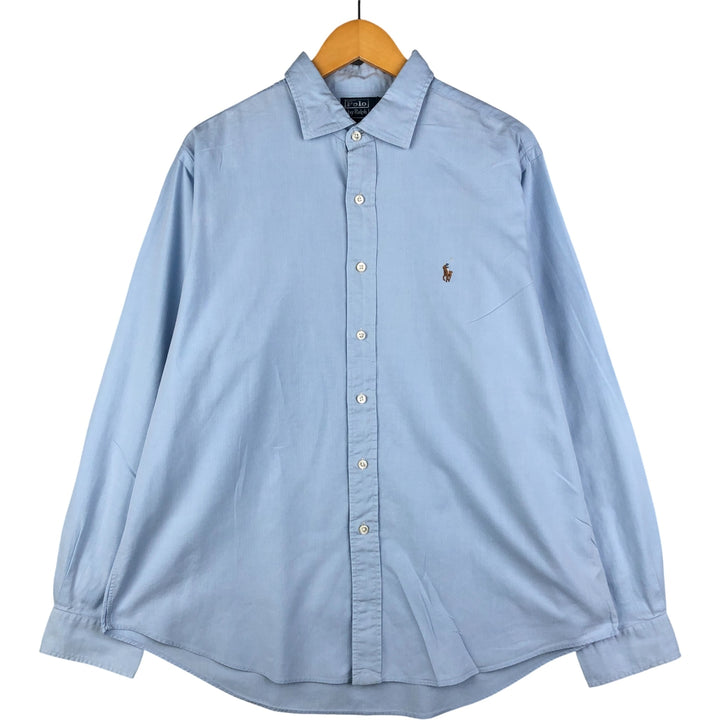 Ralph Lauren STANTON CUSTOM FIT wide collar herringbone long sleeve cotton shirt, men's XL cotton Blue type light blue Vintage Second Hand