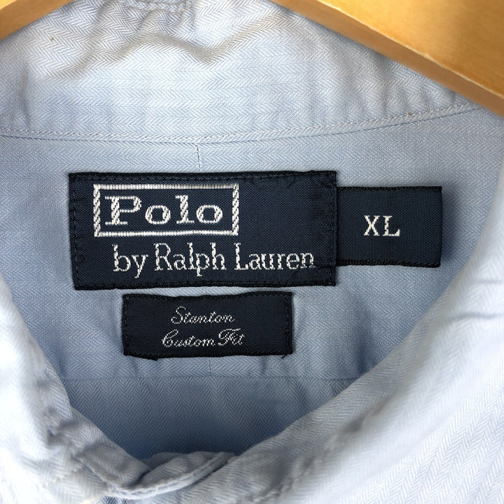 Ralph Lauren STANTON CUSTOM FIT wide collar herringbone long sleeve cotton shirt, men's XL cotton Blue type light blue Vintage Second Hand