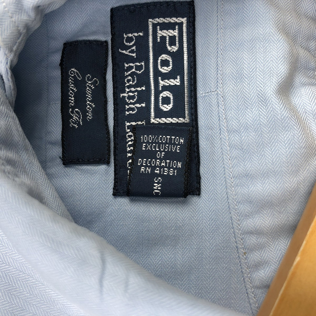 Ralph Lauren STANTON CUSTOM FIT wide collar herringbone long sleeve cotton shirt, men's XL cotton Blue type light blue Vintage Second Hand