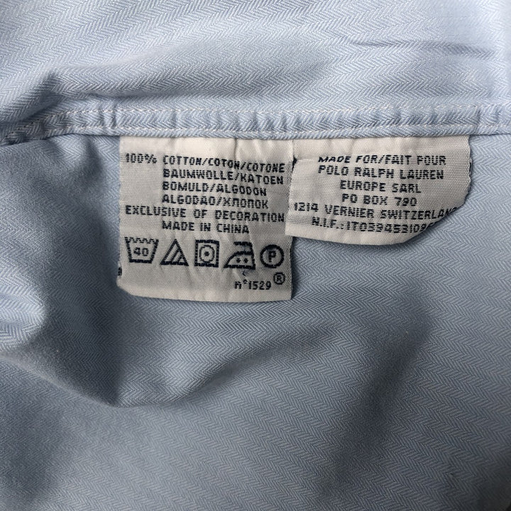 Ralph Lauren STANTON CUSTOM FIT wide collar herringbone long sleeve cotton shirt, men's XL cotton Blue type light blue Vintage Second Hand