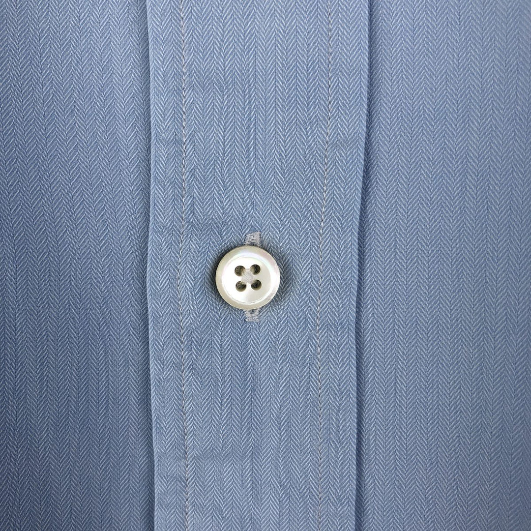 Ralph Lauren STANTON CUSTOM FIT wide collar herringbone long sleeve cotton shirt, men's XL cotton Blue type light blue Vintage Second Hand