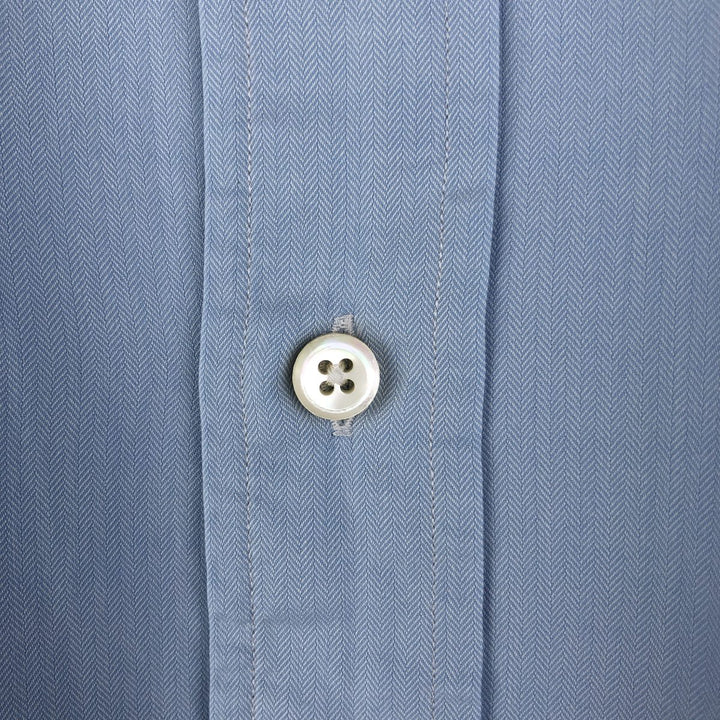 Ralph Lauren STANTON CUSTOM FIT wide collar herringbone long sleeve cotton shirt, men's XL cotton Blue type light blue Vintage Second Hand