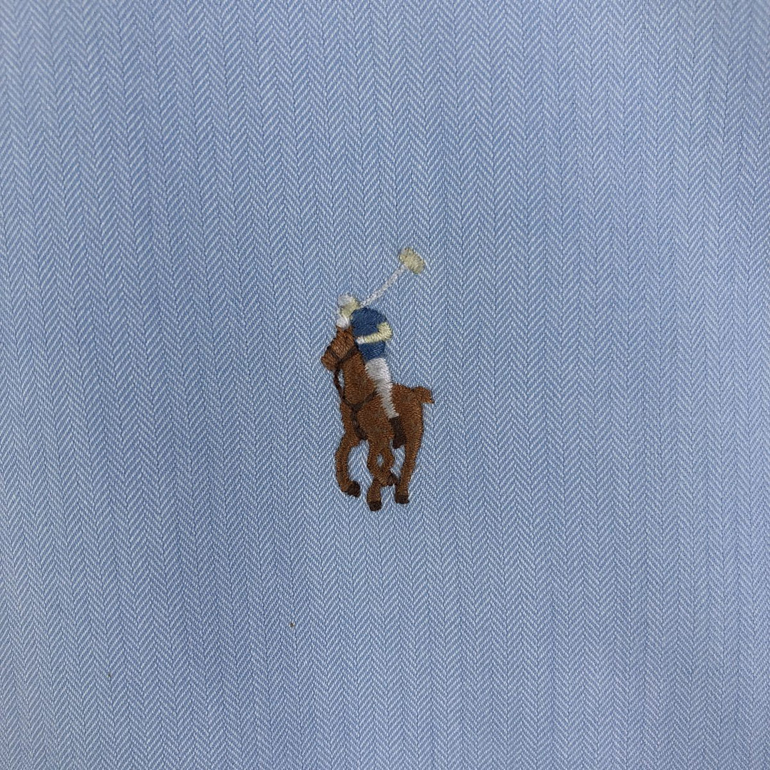 Ralph Lauren STANTON CUSTOM FIT wide collar herringbone long sleeve cotton shirt, men's XL cotton Blue type light blue Vintage Second Hand