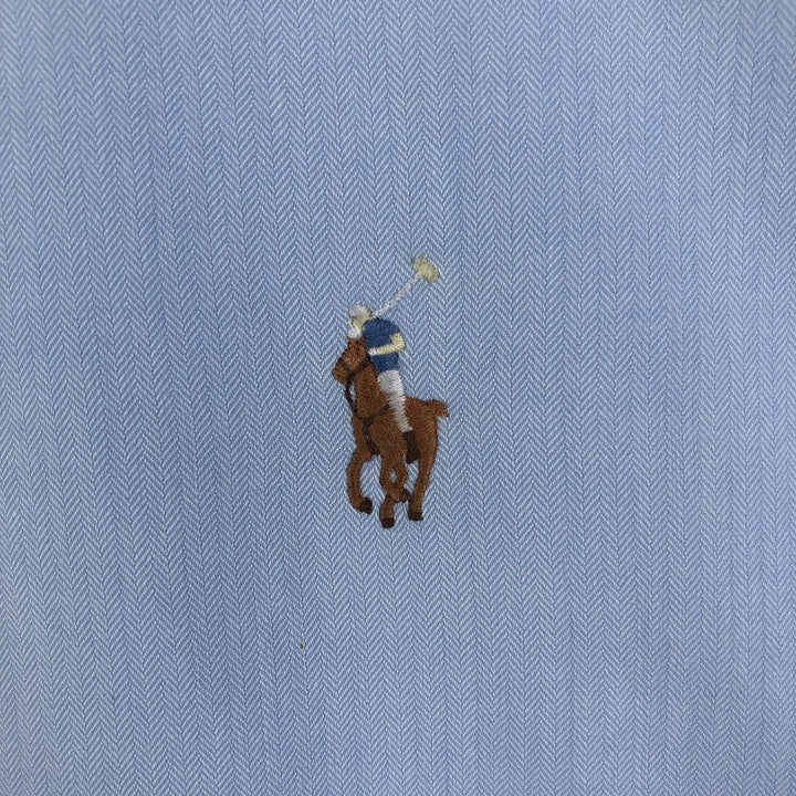 Ralph Lauren STANTON CUSTOM FIT wide collar herringbone long sleeve cotton shirt, men's XL cotton Blue type light blue Vintage Second Hand