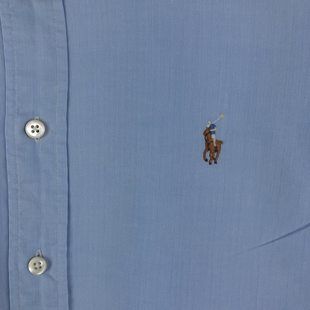 Ralph Lauren STANTON CUSTOM FIT wide collar herringbone long sleeve cotton shirt, men's XL cotton Blue type light blue Vintage Second Hand
