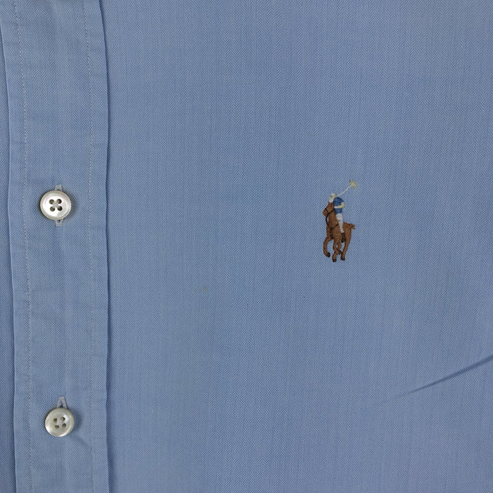 Ralph Lauren STANTON CUSTOM FIT wide collar herringbone long sleeve cotton shirt, men's XL cotton Blue type light blue Vintage Second Hand