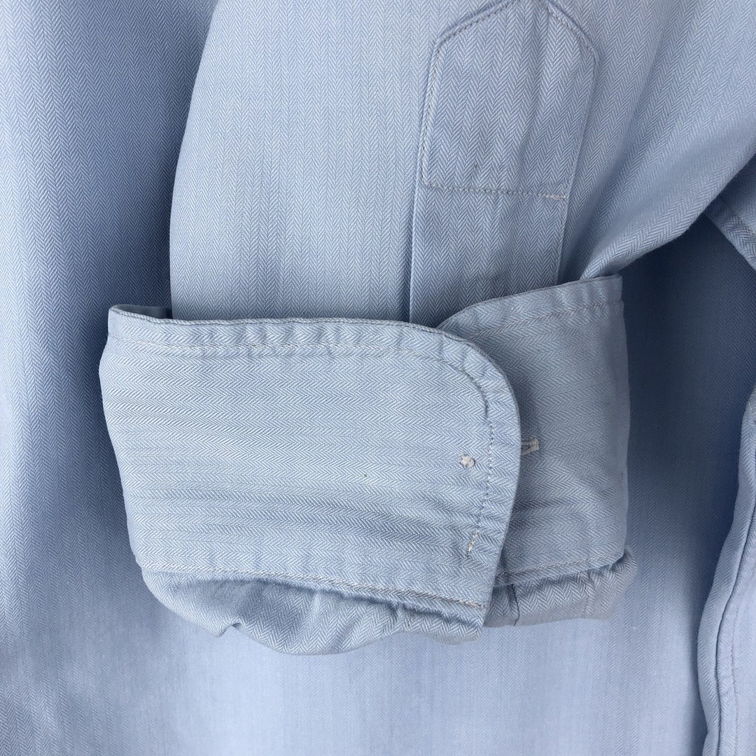 Ralph Lauren STANTON CUSTOM FIT wide collar herringbone long sleeve cotton shirt, men's XL cotton Blue type light blue Vintage Second Hand
