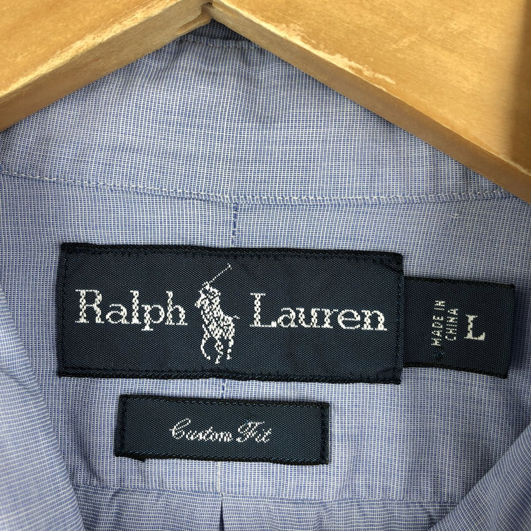Ralph Lauren CUSTOM FIT long sleeve button down shirt, men's size L cotton Blue type light blue Vintage Second Hand