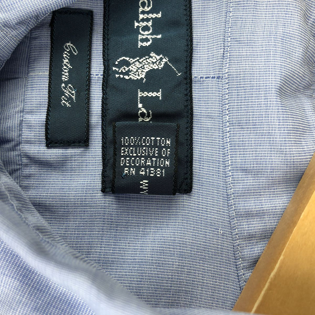Ralph Lauren CUSTOM FIT long sleeve button down shirt, men's size L cotton Blue type light blue Vintage Second Hand