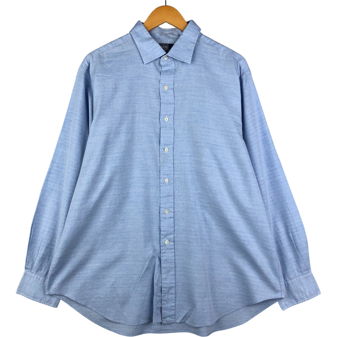 Ralph Lauren POLO by Ralph Lauren PHILIP wide collar herringbone long sleeve cotton shirt, men's size XL cotton Blue type light blue Vintage Second Hand