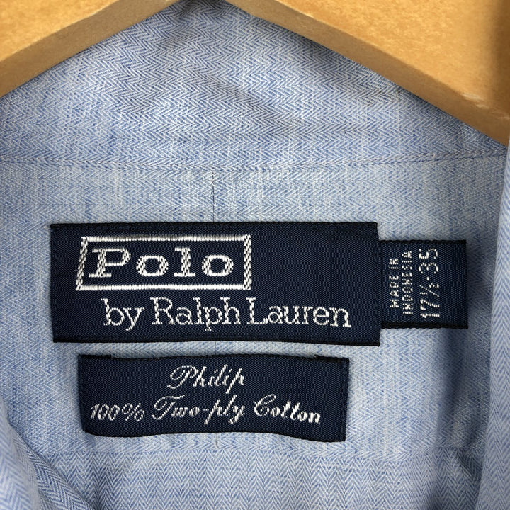 Ralph Lauren POLO by Ralph Lauren PHILIP wide collar herringbone long sleeve cotton shirt, men's size XL cotton Blue type light blue Vintage Second Hand