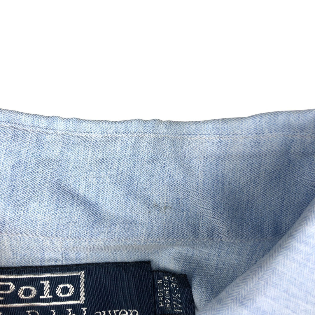 Ralph Lauren POLO by Ralph Lauren PHILIP wide collar herringbone long sleeve cotton shirt, men's size XL cotton Blue type light blue Vintage Second Hand