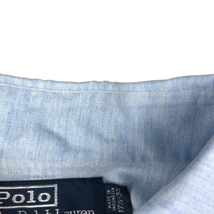 Ralph Lauren POLO by Ralph Lauren PHILIP wide collar herringbone long sleeve cotton shirt, men's size XL cotton Blue type light blue Vintage Second Hand