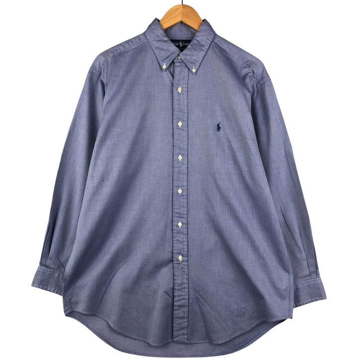 Ralph Lauren YARMOUTH herringbone long-sleeved button-down shirt, men's size L cotton navy blue type Vintage Second Hand
