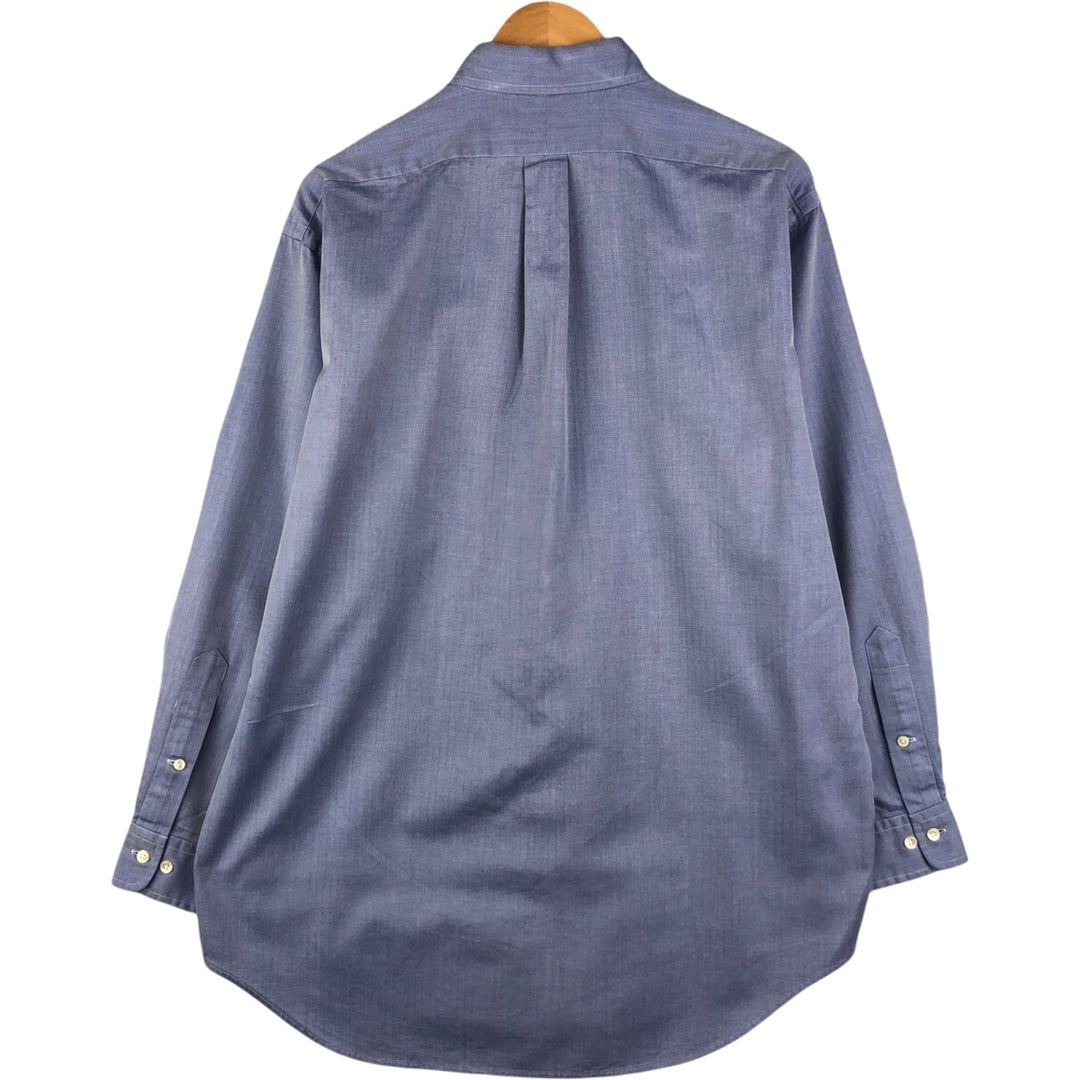 Ralph Lauren YARMOUTH herringbone long-sleeved button-down shirt, men's size L cotton navy blue type Vintage Second Hand