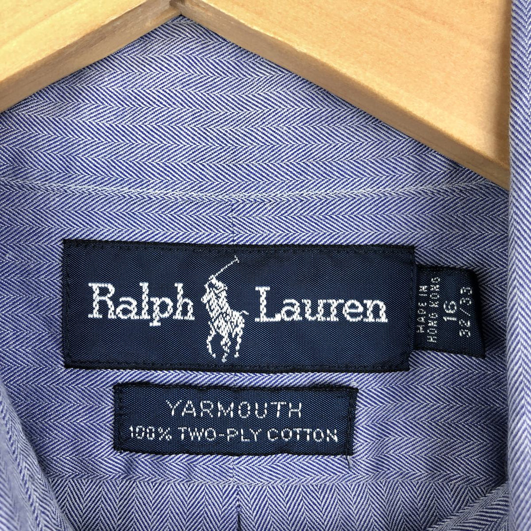 Ralph Lauren YARMOUTH herringbone long-sleeved button-down shirt, men's size L cotton navy blue type Vintage Second Hand