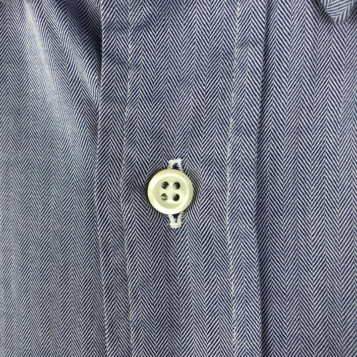 Ralph Lauren YARMOUTH herringbone long-sleeved button-down shirt, men's size L cotton navy blue type Vintage Second Hand