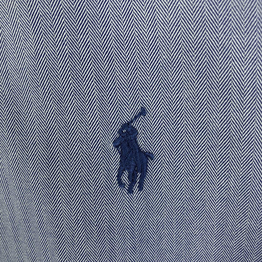 Ralph Lauren YARMOUTH herringbone long-sleeved button-down shirt, men's size L cotton navy blue type Vintage Second Hand
