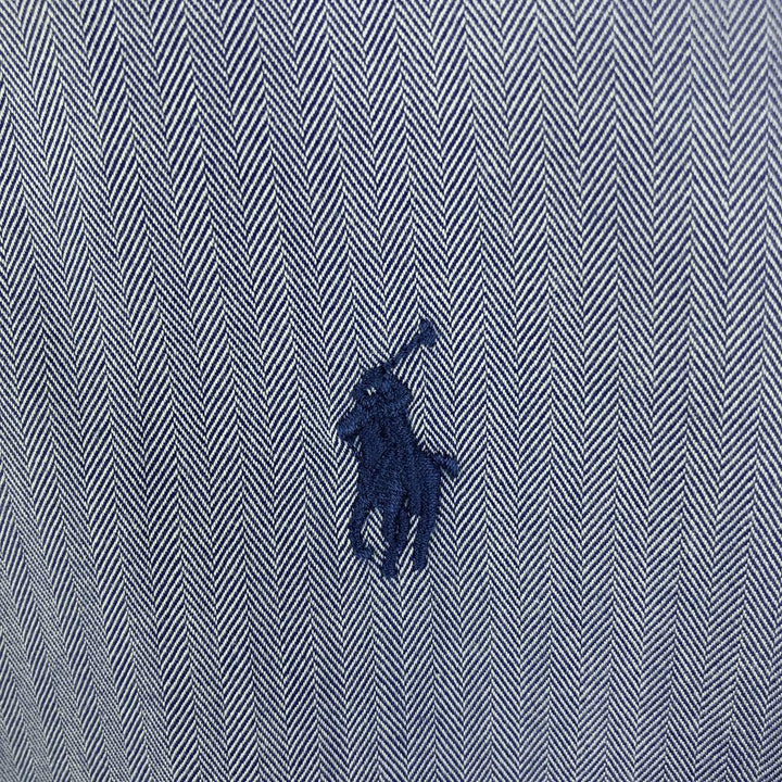 Ralph Lauren YARMOUTH herringbone long-sleeved button-down shirt, men's size L cotton navy blue type Vintage Second Hand