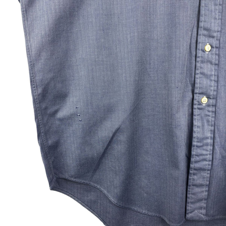 Ralph Lauren YARMOUTH herringbone long-sleeved button-down shirt, men's size L cotton navy blue type Vintage Second Hand