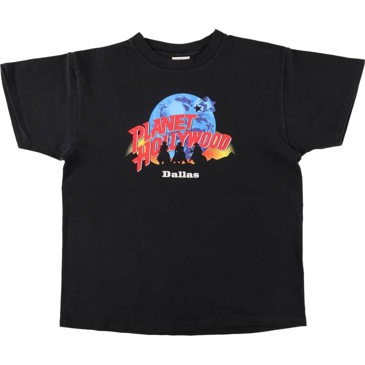 PLANET HOLLYWOOD Advertising T-Shirt, Made in USA, Men's Size L cotton black type Vintage Second Hand