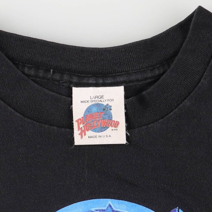 PLANET HOLLYWOOD Advertising T-Shirt, Made in USA, Men's Size L cotton black type Vintage Second Hand
