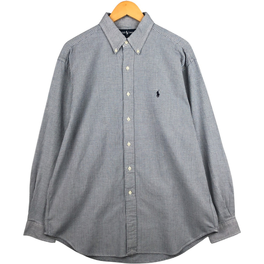 Ralph Lauren BLAIRE all-over print long-sleeved button-down shirt, men's size L cotton Blue type light blue Vintage Second Hand
