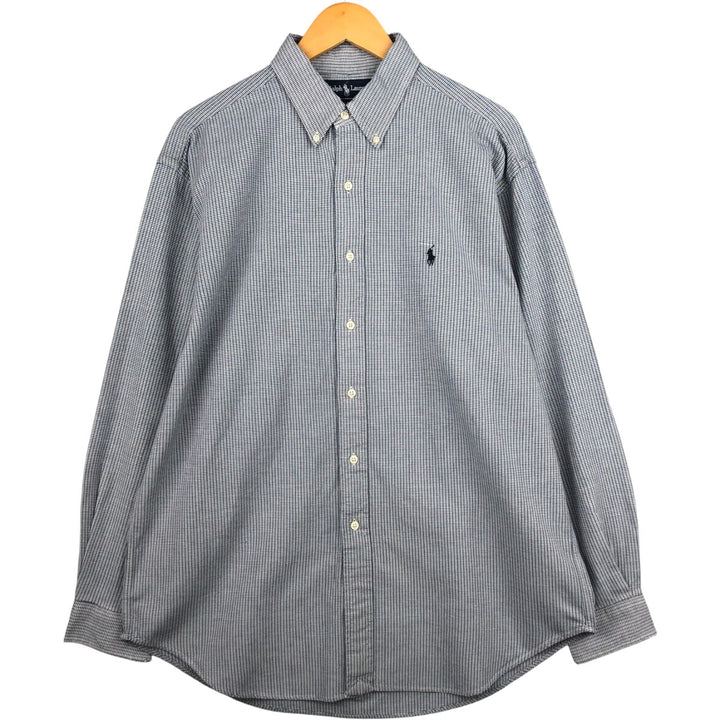 Ralph Lauren BLAIRE all-over print long-sleeved button-down shirt, men's size L cotton Blue type light blue Vintage Second Hand