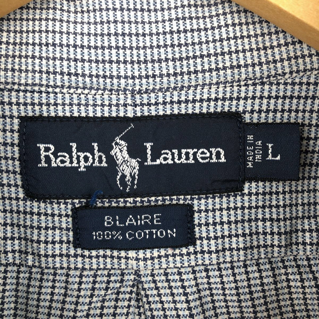 Ralph Lauren BLAIRE all-over print long-sleeved button-down shirt, men's size L cotton Blue type light blue Vintage Second Hand