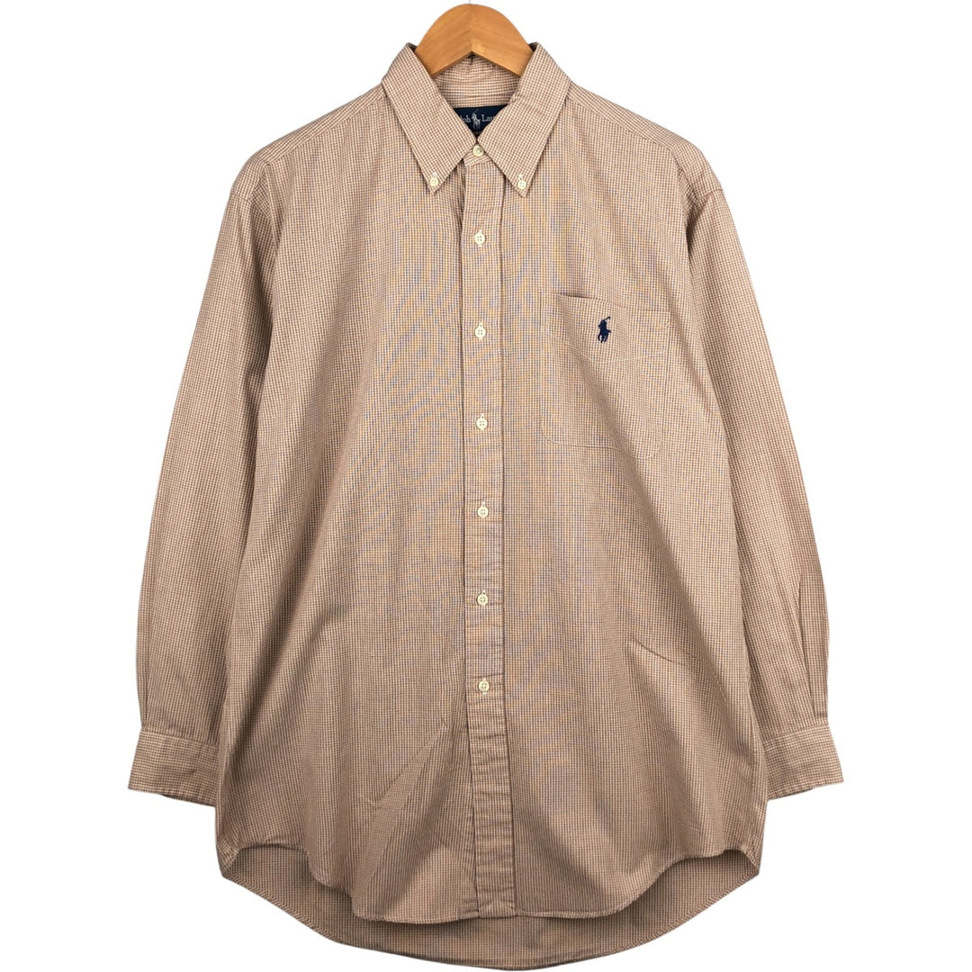 Ralph Lauren YARMOUTH Long Sleeve Button-Down Check Shirt, Men's Size M cotton ivory Vintage Second Hand