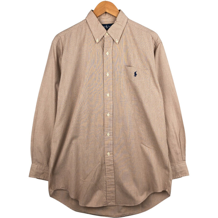 Ralph Lauren YARMOUTH Long Sleeve Button-Down Check Shirt, Men's Size M cotton ivory Vintage Second Hand
