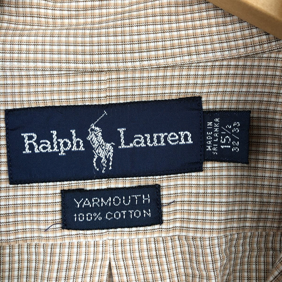 Ralph Lauren YARMOUTH Long Sleeve Button-Down Check Shirt, Men's Size M cotton ivory Vintage Second Hand