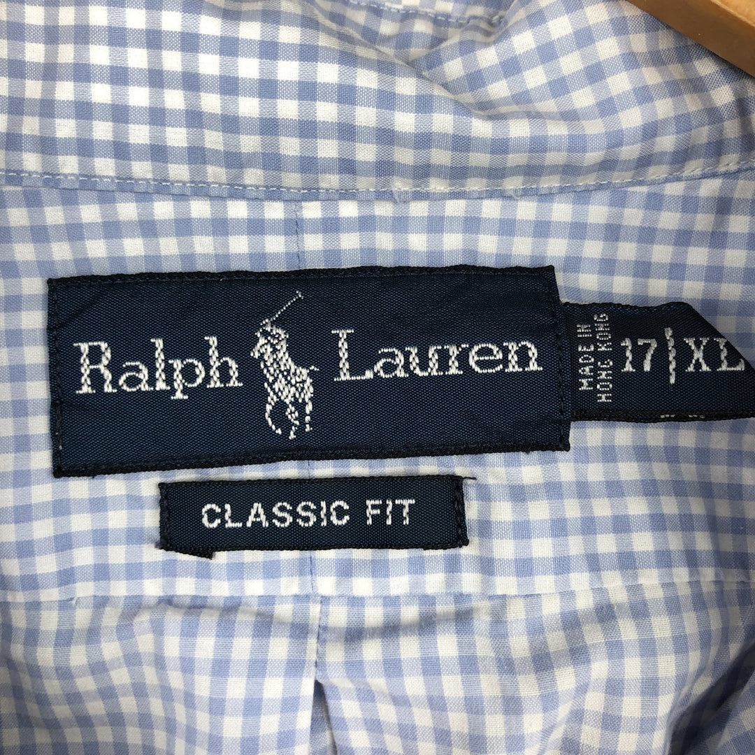 Ralph Lauren Classic Fit Gingham Check Long Sleeve Button-Down Check Shirt, Men's Size XL cotton white type Vintage Second Hand