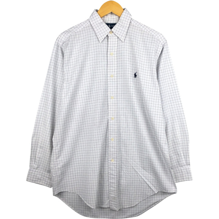 Ralph Lauren YARMOUTH long-sleeved pinhole collar cotton check shirt, men's size M cotton white type Vintage Second Hand