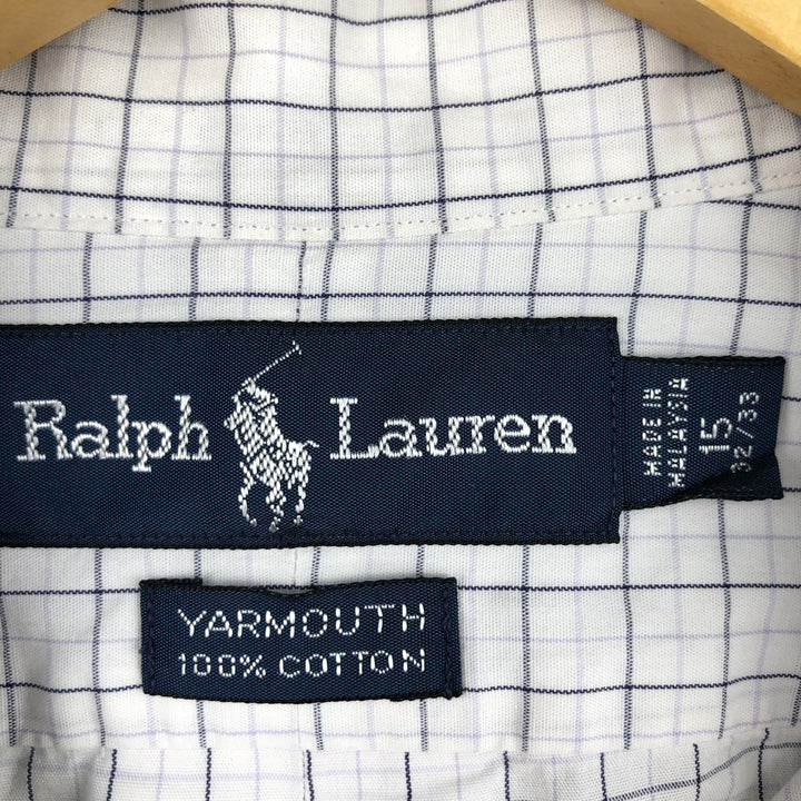Ralph Lauren YARMOUTH long-sleeved pinhole collar cotton check shirt, men's size M cotton white type Vintage Second Hand