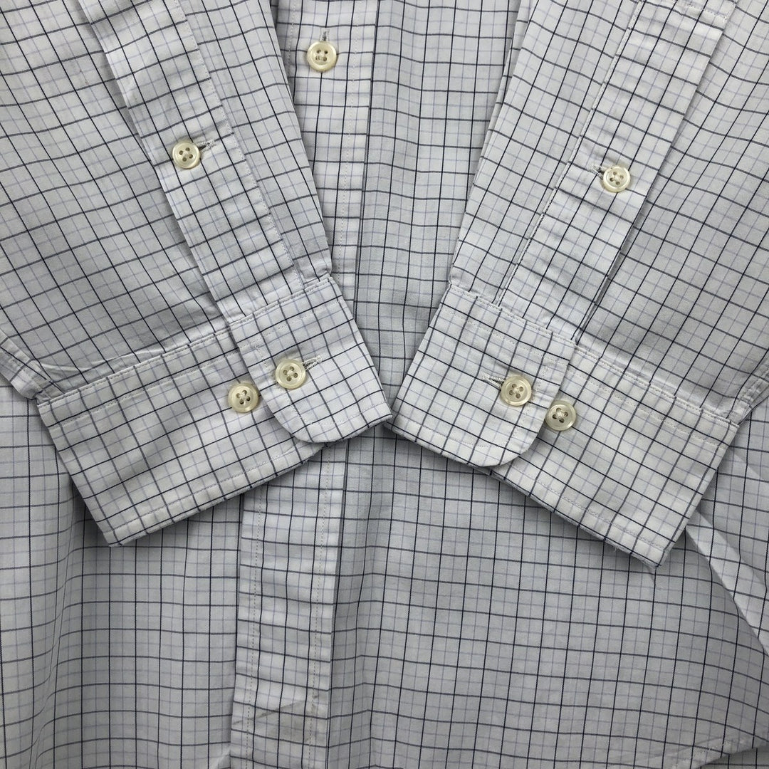 Ralph Lauren YARMOUTH long-sleeved pinhole collar cotton check shirt, men's size M cotton white type Vintage Second Hand