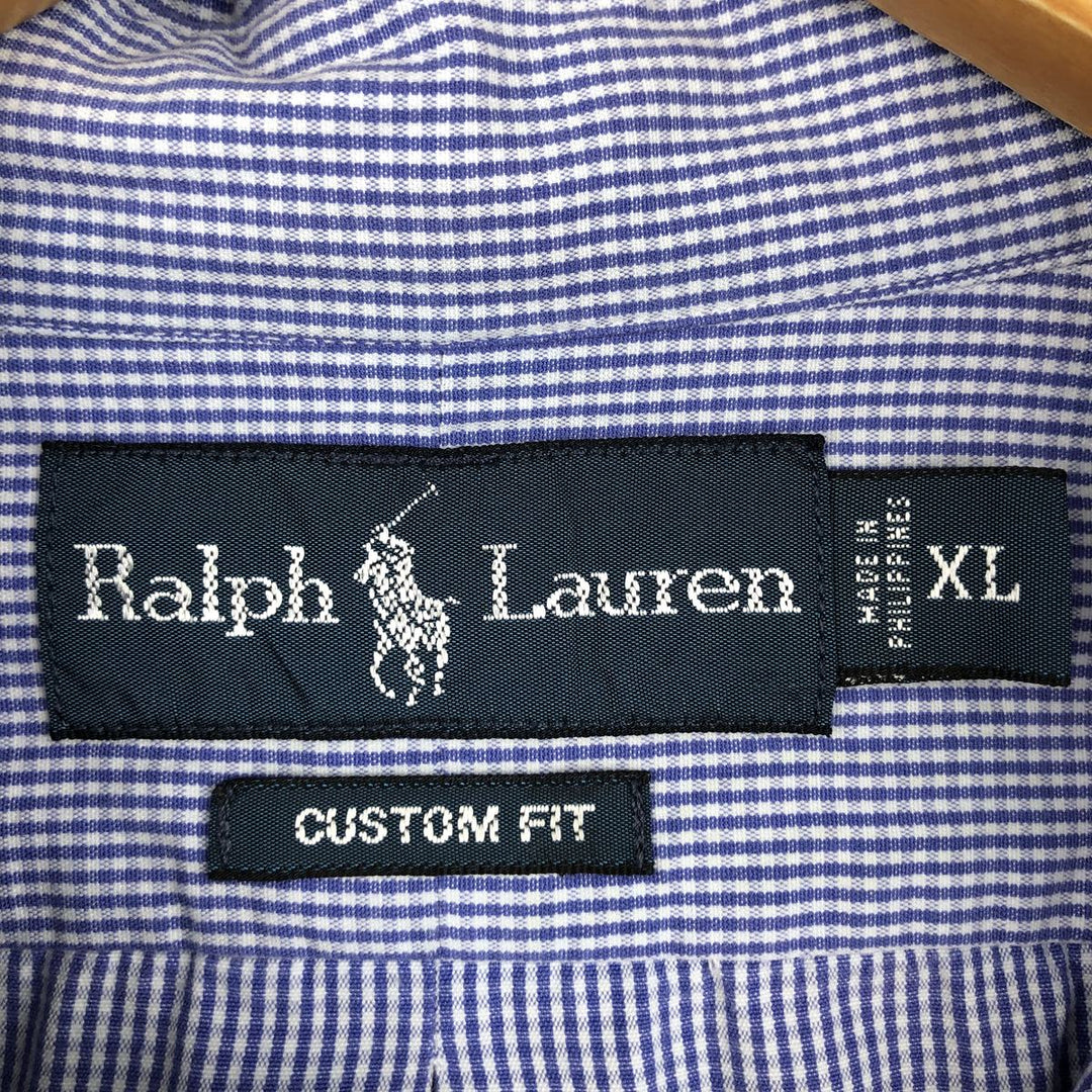 Ralph Lauren CUSTOM FIT long sleeve button down check shirt men's XL size cotton blue type Vintage Second Hand