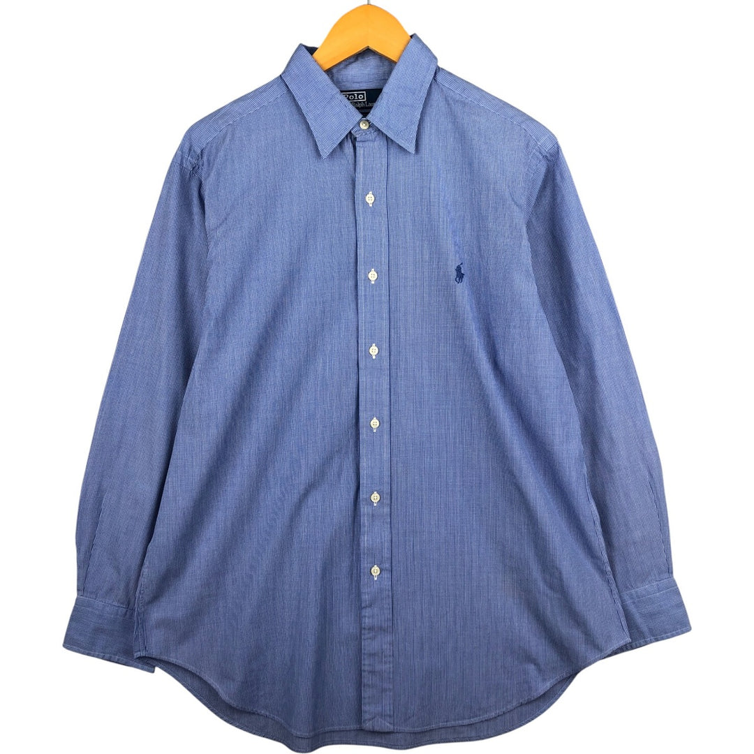 Ralph Lauren Andrew long sleeve cotton check shirt, men's size L cotton blue type Vintage Second Hand