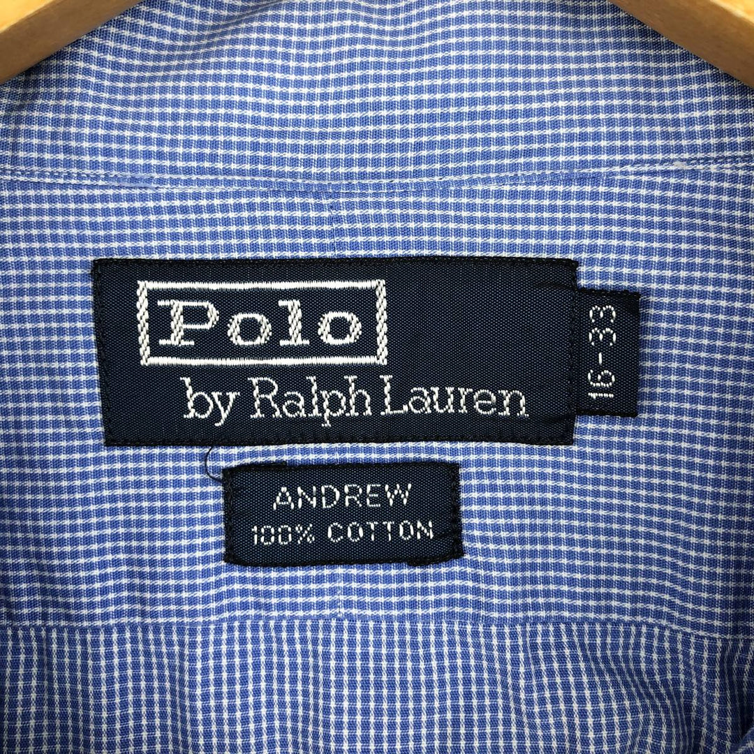 Ralph Lauren Andrew long sleeve cotton check shirt, men's size L cotton blue type Vintage Second Hand