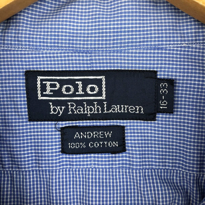 Ralph Lauren Andrew long sleeve cotton check shirt, men's size L cotton blue type Vintage Second Hand