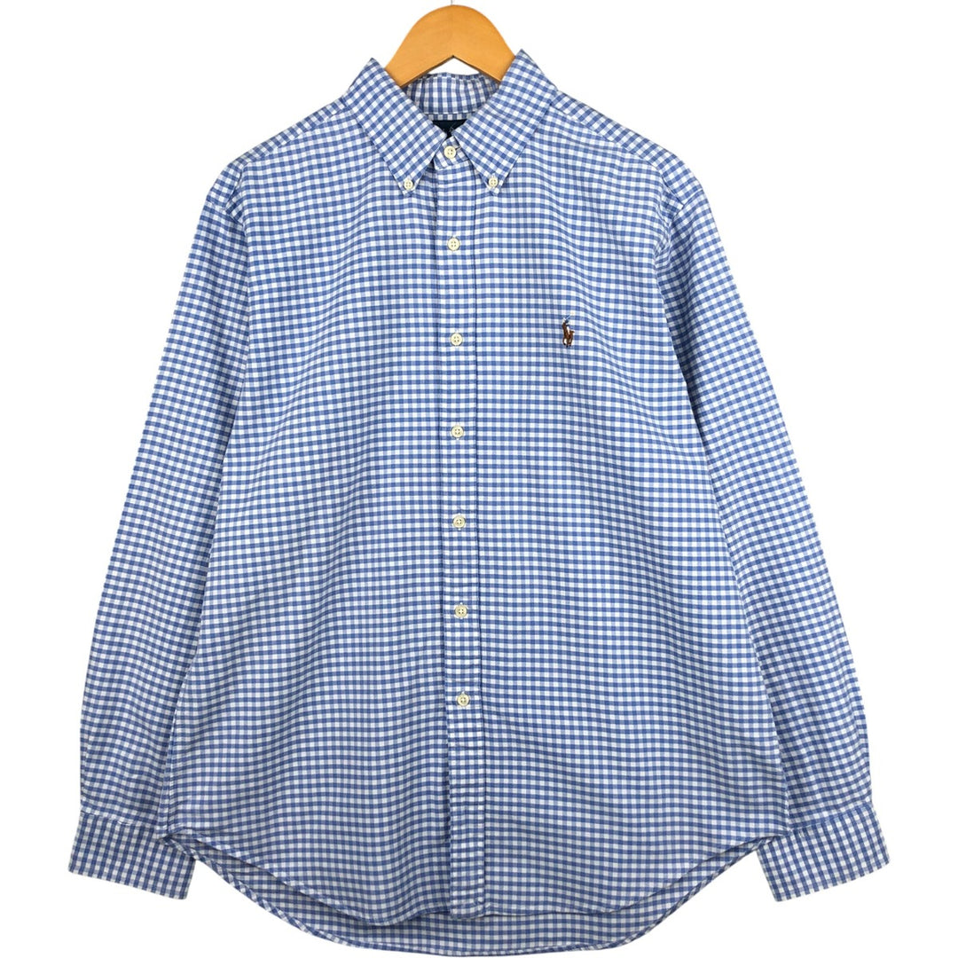 Ralph Lauren Classic Fit Gingham Check Long Sleeve Button-Down Check Shirt, Men's Size L cotton Blue type light blue Vintage Second Hand