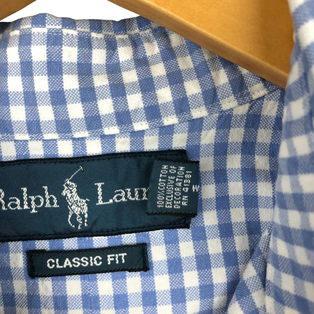 Ralph Lauren Classic Fit Gingham Check Long Sleeve Button-Down Check Shirt, Men's Size L cotton Blue type light blue Vintage Second Hand