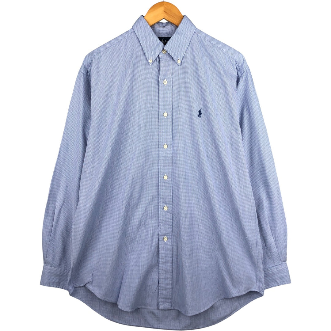 Ralph Lauren BLAKE long sleeve button down check shirt, men's size M cotton Blue type light blue Vintage Second Hand