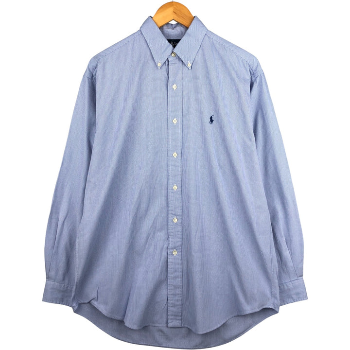 Ralph Lauren BLAKE long sleeve button down check shirt, men's size M cotton Blue type light blue Vintage Second Hand