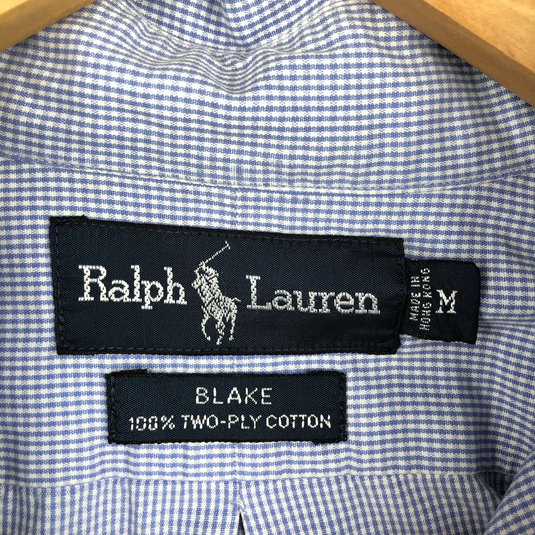 Ralph Lauren BLAKE long sleeve button down check shirt, men's size M cotton Blue type light blue Vintage Second Hand